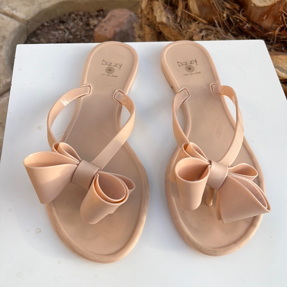Cute Tan Bow Jelly Sandals